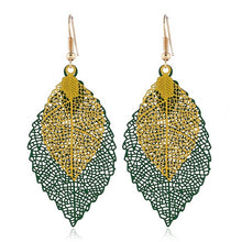 Load image into Gallery viewer, Double-layered Leaves Tassel Earrings Simple Retro Metal Leaf-ears Ornaments, Gold Black, Gold Silver, Blue, Colorful, Pink, Black Purple, Royalblue Yellow, White Black, Green Yellow, Red Black
