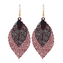 Load image into Gallery viewer, Double-layered Leaves Tassel Earrings Simple Retro Metal Leaf-ears Ornaments, Gold Black, Gold Silver, Blue, Colorful, Pink, Black Purple, Royalblue Yellow, White Black, Green Yellow, Red Black