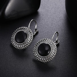 Boho Big Drop Earrings For Women Jewelry Carved Vintage Tibetan Silver Bohemian Long Earrings, Blue, Gray, Black, Purple
