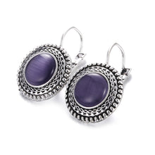 Load image into Gallery viewer, Boho Big Drop Earrings For Women Jewelry Carved Vintage Tibetan Silver Bohemian Long Earrings, Blue, Gray, Black, Purple