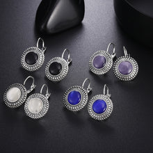 Load image into Gallery viewer, Boho Big Drop Earrings For Women Jewelry Carved Vintage Tibetan Silver Bohemian Long Earrings, Blue, Gray, Black, Purple
