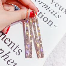 Load image into Gallery viewer, Fashion Long Geometric Drop Earrings Luxury Gold Silver Color Rectangle Rhinestone Earring, Blue, Gold, Rose Gold, Silver