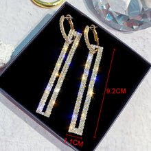 Load image into Gallery viewer, Fashion Long Geometric Drop Earrings Luxury Gold Silver Color Rectangle Rhinestone Earring, Blue, Gold, Rose Gold, Silver