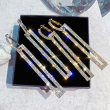 Load image into Gallery viewer, Fashion Long Geometric Drop Earrings Luxury Gold Silver Color Rectangle Rhinestone Earring, Blue, Gold, Rose Gold, Silver