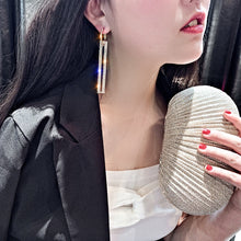 Load image into Gallery viewer, Fashion Long Geometric Drop Earrings Luxury Gold Silver Color Rectangle Rhinestone Earring, Blue, Gold, Rose Gold, Silver