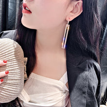 Load image into Gallery viewer, Fashion Long Geometric Drop Earrings Luxury Gold Silver Color Rectangle Rhinestone Earring, Blue, Gold, Rose Gold, Silver