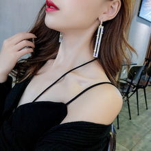 Load image into Gallery viewer, Fashion Long Geometric Drop Earrings Luxury Gold Silver Color Rectangle Rhinestone Earring, Blue, Gold, Rose Gold, Silver