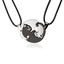 Load image into Gallery viewer, Couples Jewelry Necklaces Titanium Steel Animal Cat Pendants Necklace, White and Black Cat with Metal Chain, White and Black Cat with Leather Cord