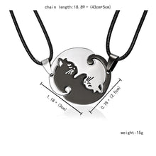 Load image into Gallery viewer, Couples Jewelry Necklaces Titanium Steel Animal Cat Pendants Necklace, White and Black Cat with Metal Chain, White and Black Cat with Leather Cord