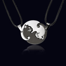 Load image into Gallery viewer, Couples Jewelry Necklaces Titanium Steel Animal Cat Pendants Necklace, White and Black Cat with Metal Chain, White and Black Cat with Leather Cord