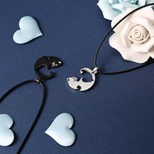 Load image into Gallery viewer, Couples Jewelry Necklaces Titanium Steel Animal Cat Pendants Necklace, White and Black Cat with Metal Chain, White and Black Cat with Leather Cord