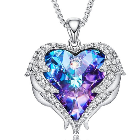 Women Fashion Angel Wings Crystals Heart Necklaces