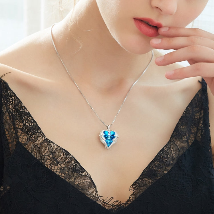 Women Fashion Angel Wings Crystals Heart Necklaces