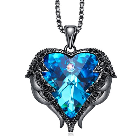 Women Fashion Angel Wings Crystals Heart Necklaces