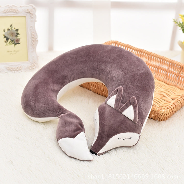 Lovely Fox Animal Cotton Plush U Shape Neck Pillow for Travel Car  Plane Travel