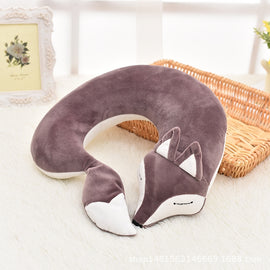 Lovely Fox Animal Cotton Plush U Shape Neck Pillow for Travel Car  Plane Travel