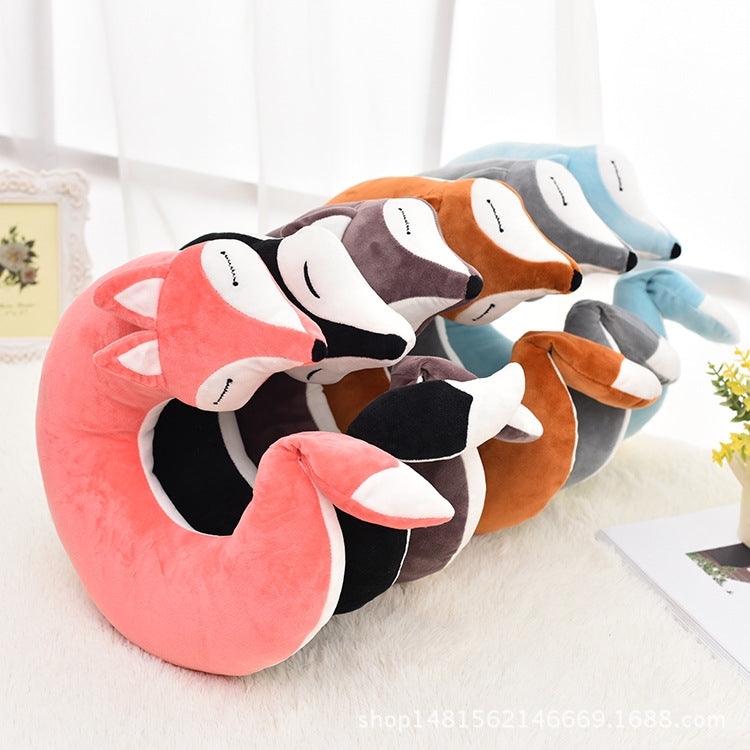 Lovely Fox Animal Cotton Plush U Shape Neck Pillow for Travel Car  Plane Travel