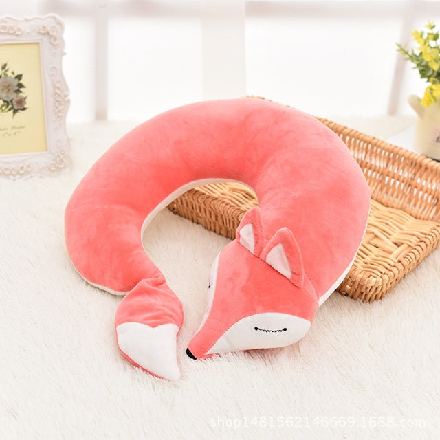 Lovely Fox Animal Cotton Plush U Shape Neck Pillow for Travel Car  Plane Travel