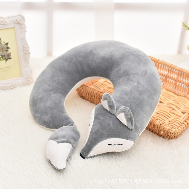 Lovely Fox Animal Cotton Plush U Shape Neck Pillow for Travel Car  Plane Travel