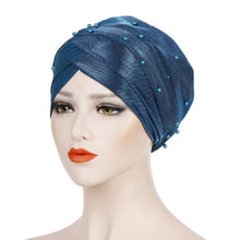 Load image into Gallery viewer, Women Beaded Two-color Turban Hat Bright Silk Cloth Hooded Cap