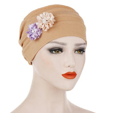 Load image into Gallery viewer, Flowers Decoration Linen Hexagon Turban Hat Wrap Cap