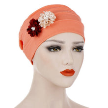Load image into Gallery viewer, Flowers Decoration Linen Hexagon Turban Hat Wrap Cap