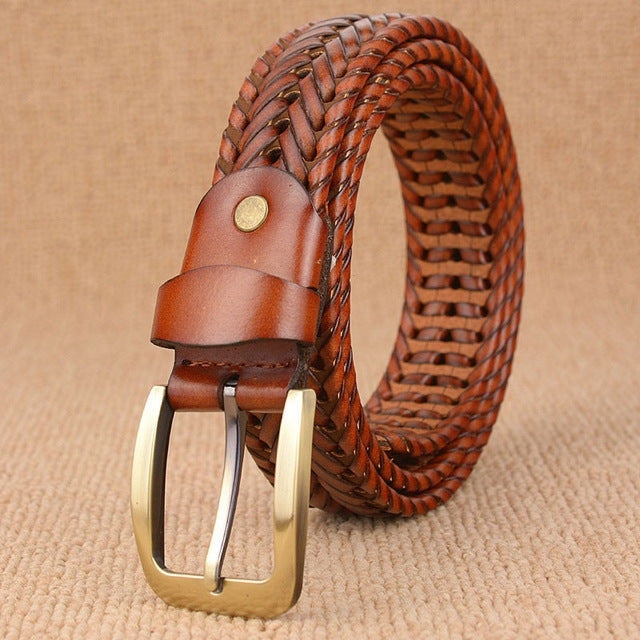 Wide Edition Hand Woven Lacquered Genuine Leather Waistband for Men