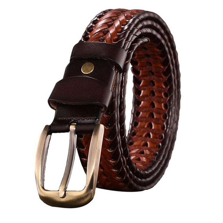 Wide Edition Hand Woven Lacquered Genuine Leather Waistband for Men