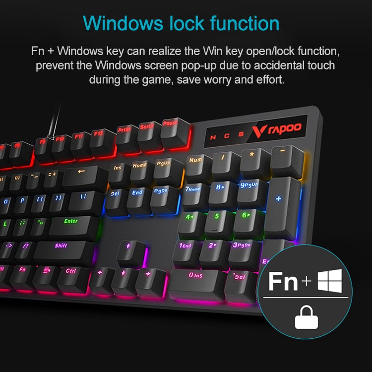 Rapoo V500 PRO Mixed Light 104 Keys Desktop Laptop Computer Game Esports Office Home Typing Wired Mechanical Keyboard, Black Shaft, Green Shaft, Tea Shaft, Red Shaft