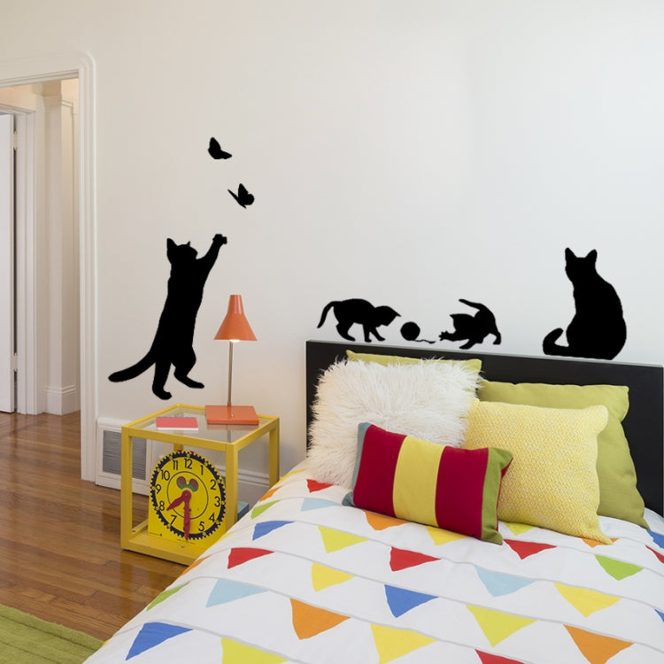 Cat Playing Butterfly Wall Sticker Detachable Decorative Applique Bedroom Kitchen Decoration