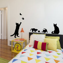Load image into Gallery viewer, Cat Playing Butterfly Wall Sticker Detachable Decorative Applique Bedroom Kitchen Decoration