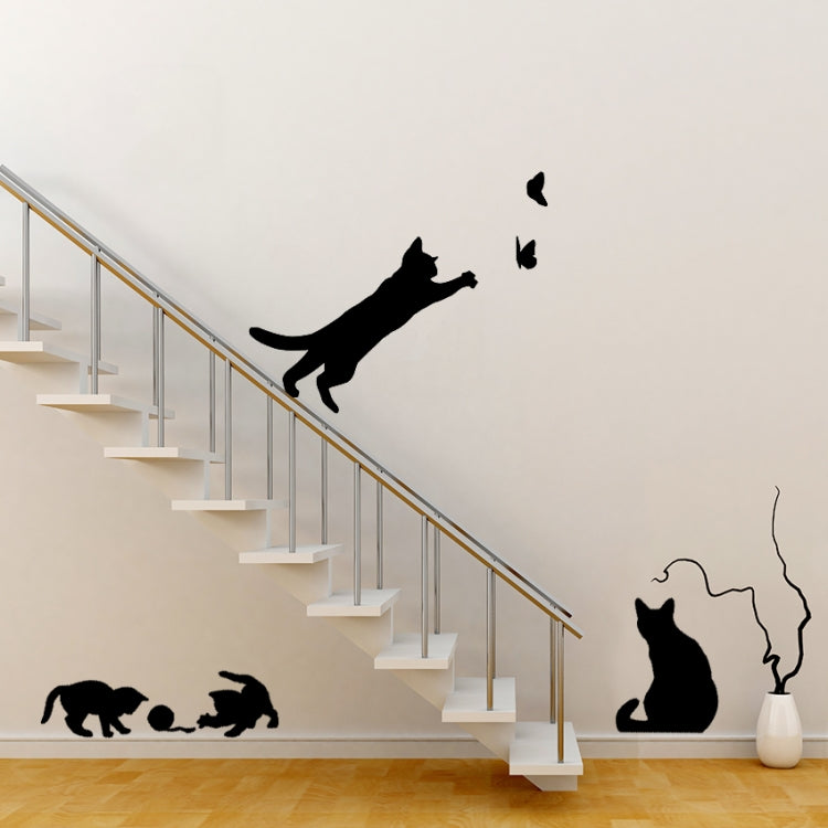 Cat Playing Butterfly Wall Sticker Detachable Decorative Applique Bedroom Kitchen Decoration