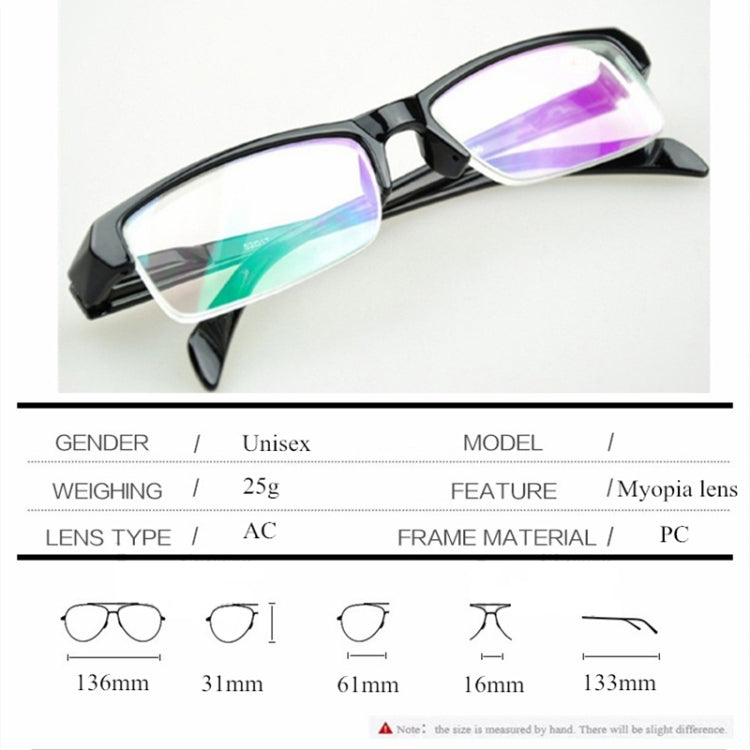 Women Men Half Frame Myopia Glasses HD AC Green Film Lens Myopia Eyeglasses