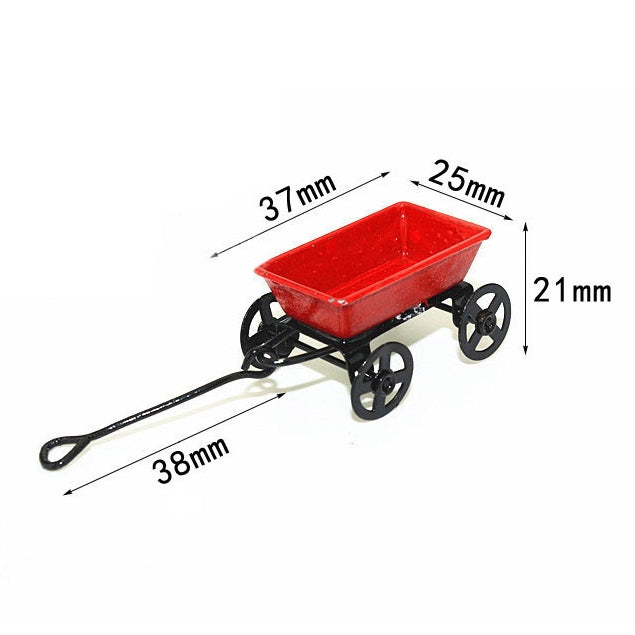1:12 Mini Cute Dollhouse Miniature Metal Red Small Pulling Cart Garden Furniture Accessorie Toy For Home Decor Gift