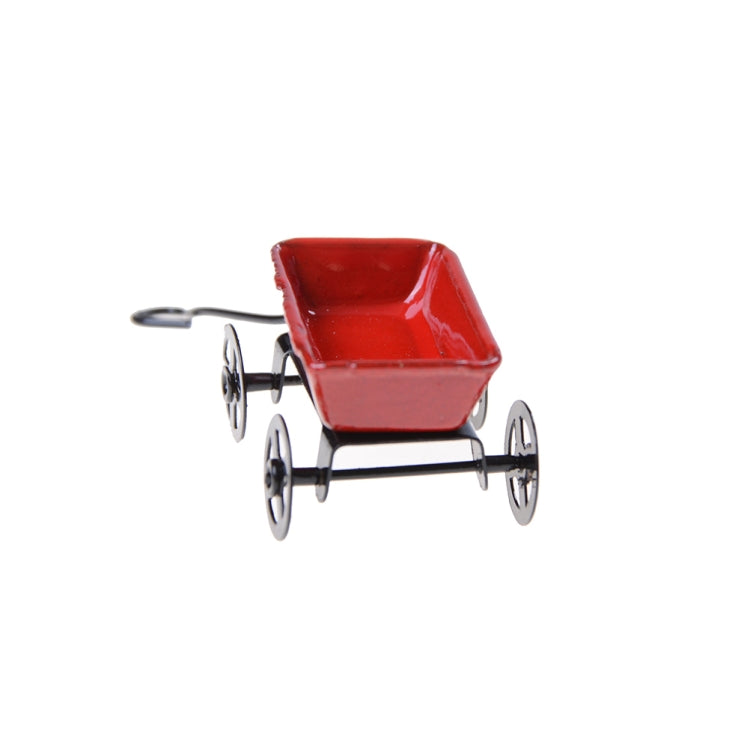 1:12 Mini Cute Dollhouse Miniature Metal Red Small Pulling Cart Garden Furniture Accessorie Toy For Home Decor Gift