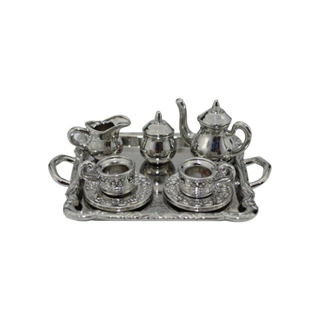 3 Sets Doll House Mini Cutlery Metal Tea Set Teapot Cup Plate