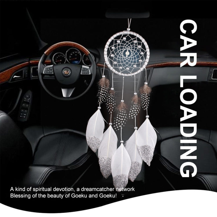 White Dream Catcher Wall Car Hanging Decoration Silver Feather Core Bead Handmade Dreamcatcher