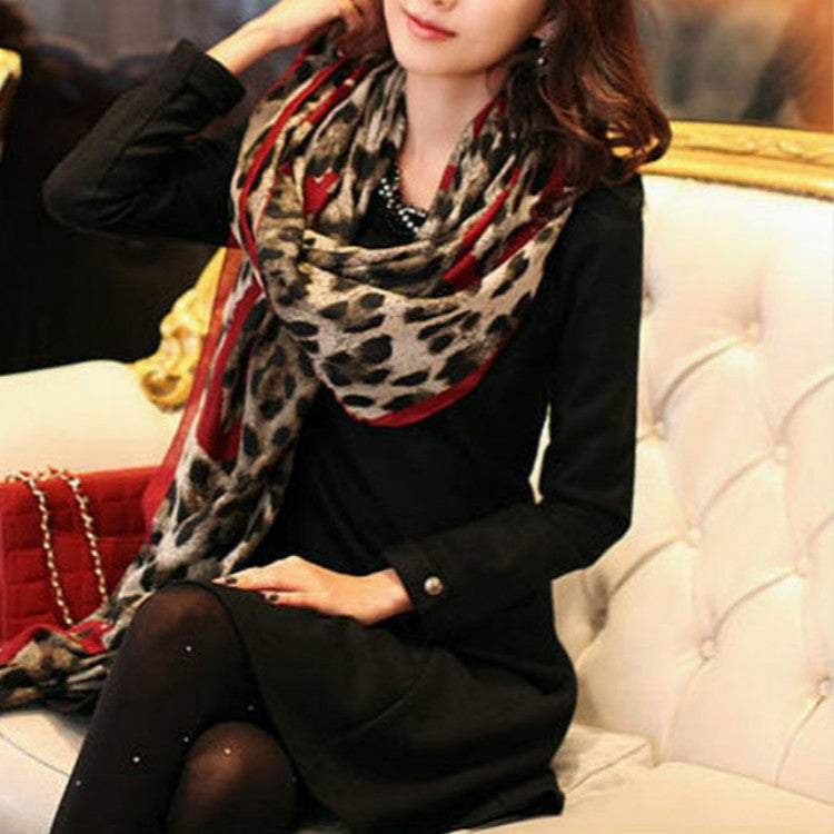 Autumn and Winter Leopard Heart-shape Pattern Scarf Shawl Dual-use Long Sunscreen Scarf