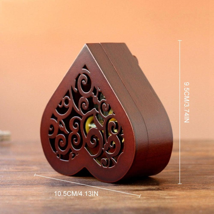 Creative Heart Shaped Vintage Wood Carved Mechanism Musical Box Wind Up Music Box Gift, Golden Movement