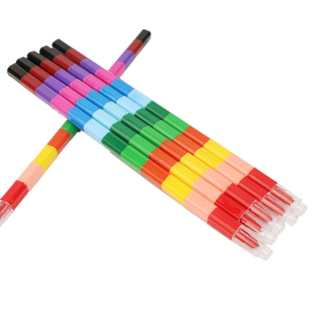 6pcs Creative Building Blocks Crayons Children 12 Colors Drawing Educational Toys, 6pcs 12 Colors Drawing Toys