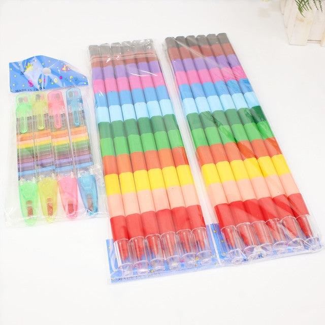 6pcs Creative Building Blocks Crayons Children 12 Colors Drawing Educational Toys, 6pcs 12 Colors Drawing Toys
