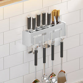 Kitchen Wall-mounted Rack Free Punching Chopsticks Holder, Brushed 30cm, Brushed 40cm, Brushed 50cm, Brushed 60cm, Black 30cm, Black 40cm, Black 60cm