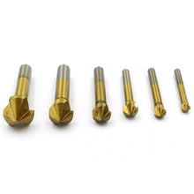 Load image into Gallery viewer, 6 In 1 90 Degree Three-edge Chamfering Knife Woodworking Milling Cutter Chamfering Machine Hole Opener, Iron Box, Plastic Bag