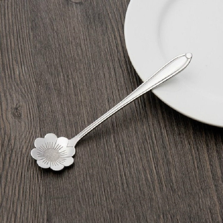 3 PCS Stainless Steel Household Creative Flower Spoon Coffee Stirring Spoon, Cherry Blossom Spoon, Rose Flower Spoon, Sun Flower Spoon, Sunflower Spoon, Pansy Flower Spoon, Bellflower Spoon, Plum Flower Spoon, Cosmos Flower Spoon