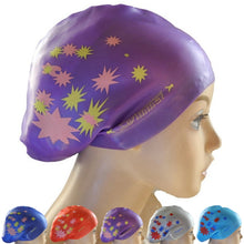 Load image into Gallery viewer, Printed Silicone Swimming Cap Waterproof Swimming Cap for Long Hair