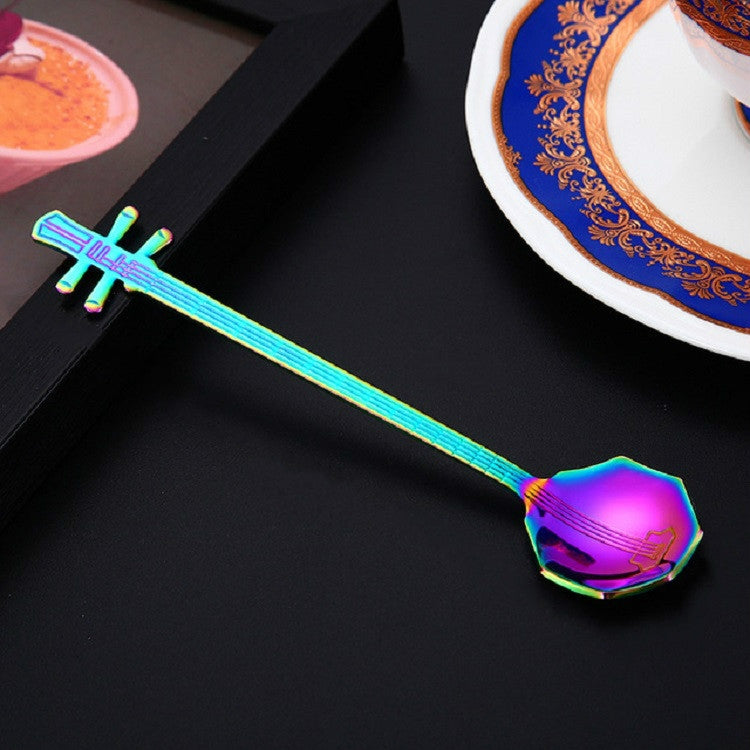 Stainless Steel Coffee Mixing Spoon Creative Musical Instrument Shape Spoon, Guitar Silver, Octagonal Silver, Lute Silver, Yueqin Silver, Guitar Titanium Gold, Octagonal Titanium Gold, Lute Titanium Gold, Yueqin Titanium Gold, Guitar Rose Gold         ...