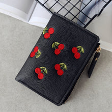 Load image into Gallery viewer, PU Leather Cherry Embroidery Coin Purse Card Holders