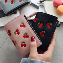 Load image into Gallery viewer, PU Leather Cherry Embroidery Coin Purse Card Holders