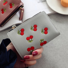 Load image into Gallery viewer, PU Leather Cherry Embroidery Coin Purse Card Holders