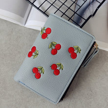 Load image into Gallery viewer, PU Leather Cherry Embroidery Coin Purse Card Holders